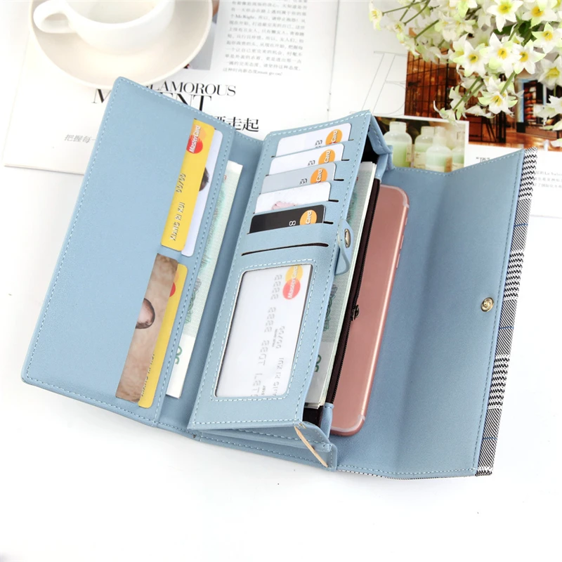 

Women Long Plaid PU Leather Fashion Hasp Coin Purse Phone Bag Card Holders Female Wallet For Girls Ladies