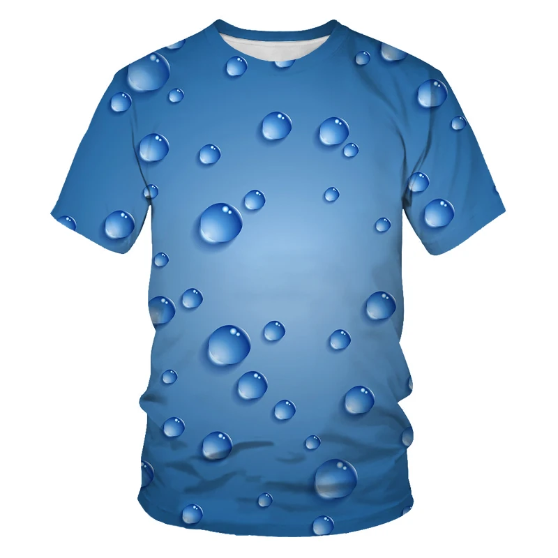 

20213D printing fashion men and women couple water drop pattern painted soft material casual men's loose O-neck T-shirt