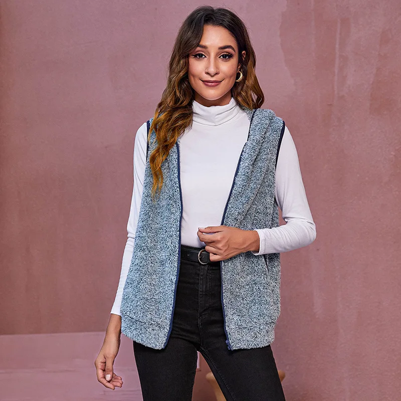 

Теплый зимний жилет с капюшоном, пальто без рукавов, Женский пушистый жилет из искусственного меха, Новая модная женская зимняя одежда, курт...