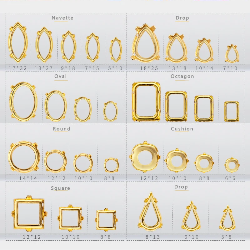 

Sewing accessories Crafts Hand Golden hollow four-claw copper base metal clasps cristal Gem base decorative buttons