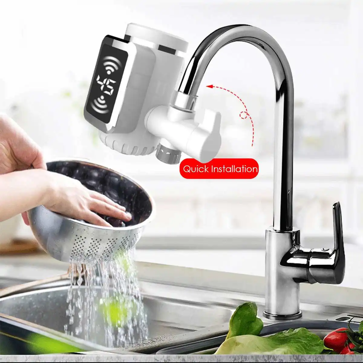Electric Hot Faucet Water Heater Kitchen Cold Heating Faucet Tankless Digital Instantaneous Water Heater Water Tap with Adapter