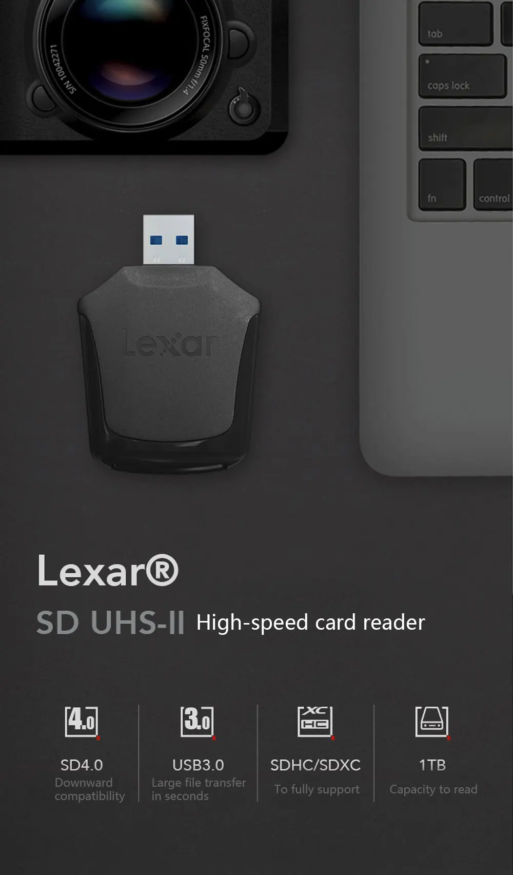 Lexar Профессиональный SD SDHC Устройство чтения карт памяти USB 3,0 высокоскоростной SD UHS-II считыватель