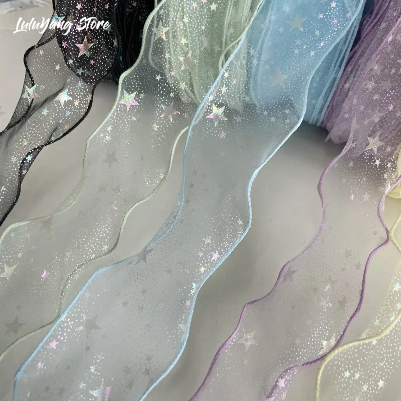 Волнистая лента из шелковой органзы ремесла с серебряными точками звезда для