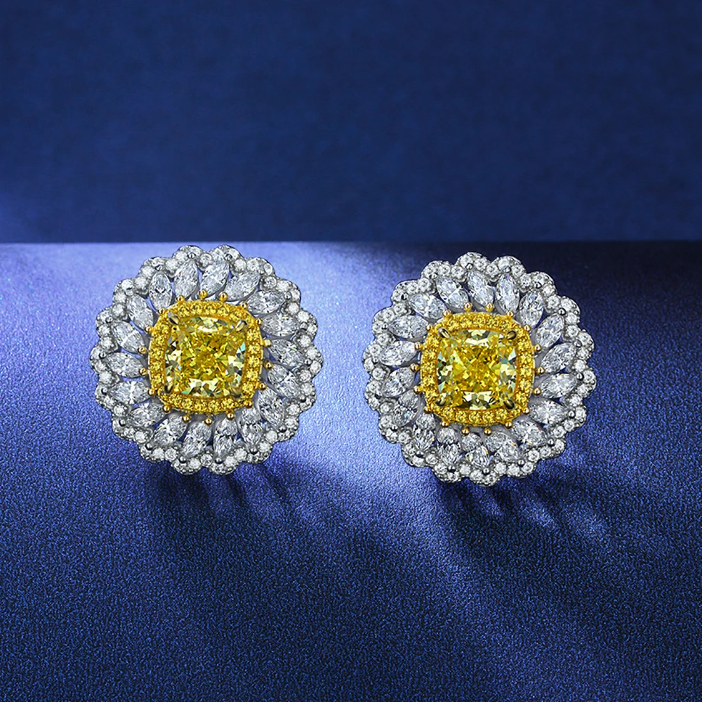 

2021 New 925 Solid Silver 7*7mm Topaz High Carbon Diamond Daisy Earrings For Women Wedding Engagement Fine Jewelry Elegant Gift