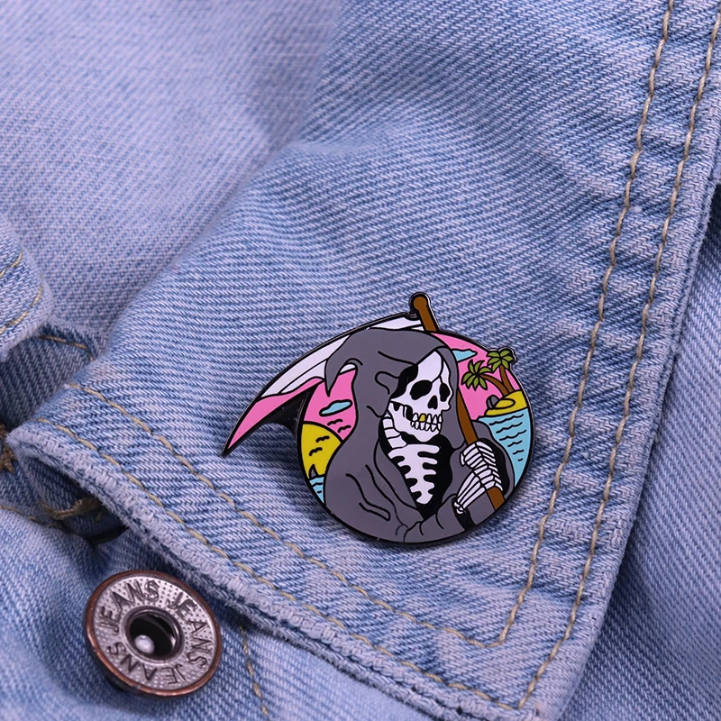 Милая мультяшная мрачная жатка с серповидным штифтом брошь на Хэллоуин страшный