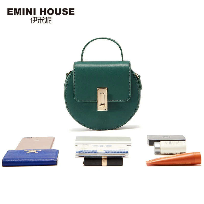 EMINI HOUSE, лоскут, спилок, кожа, верх-ручка, сумки, ремешок на цепочке, женская сумка на плечо, круглая форма, сплошной цвет, сумки через плечо для женщин