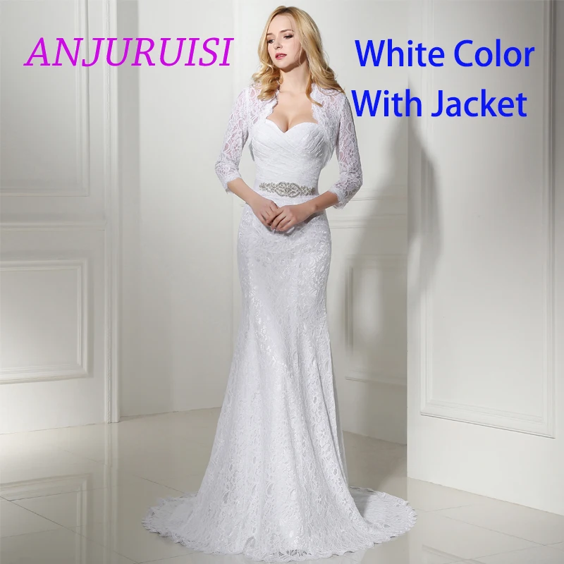 dress with jacket ANJURUISI элегантные белые кружевные свадебные платья Русалка Свадебные платья винтажные богемные Свадебные платья дешевые Sereia с жакетом - Цвет: dress with jacket