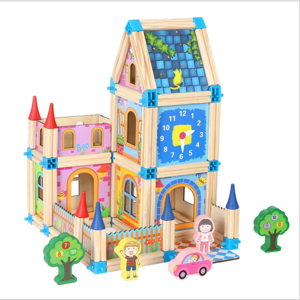 

Master Builder's Three-Dimensional Puzzle Made Of Building Blocks, Wooden Mosaic Model, Colorful House, Children's Educational T