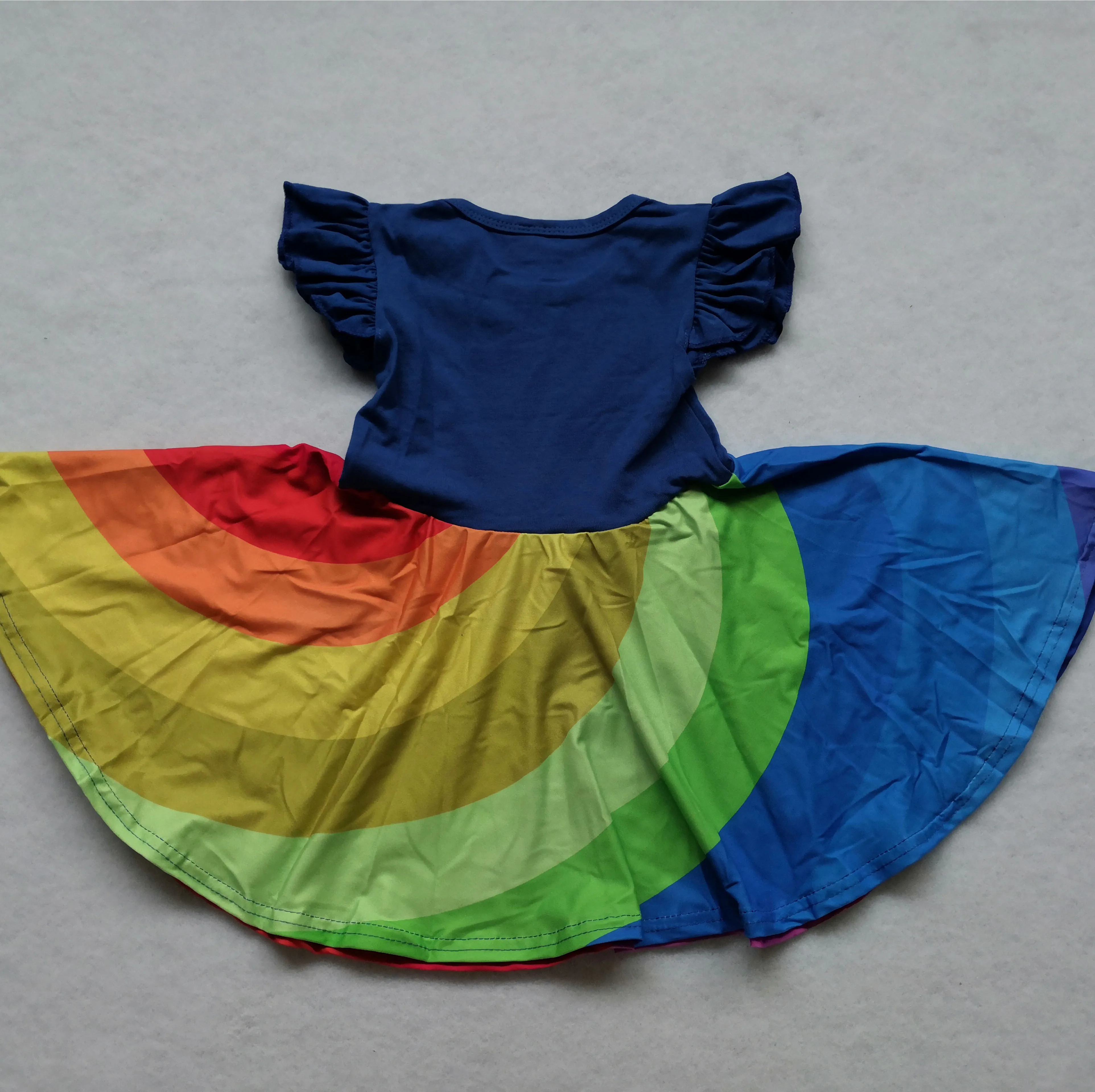 Голубое Радужное платье летнее стильное праздничное с принтом для малышей |