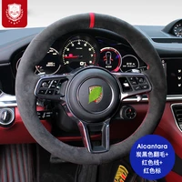 real alcantara steering wheel cover for porsche macan cayenne taycan panamra 718 macan 971 9ya 911 auto parts grip interior