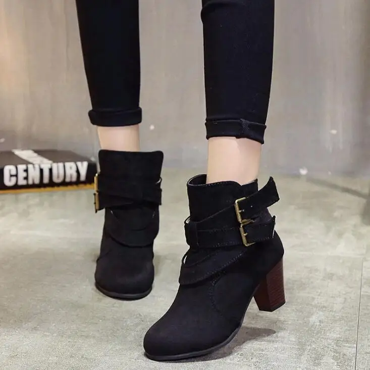 

New Style Hot Sale Women Boots Fashion Winter Snow Ladies Low Heel Ankle Belt Buckle Martin Boots Shoes Female Warm High Quality