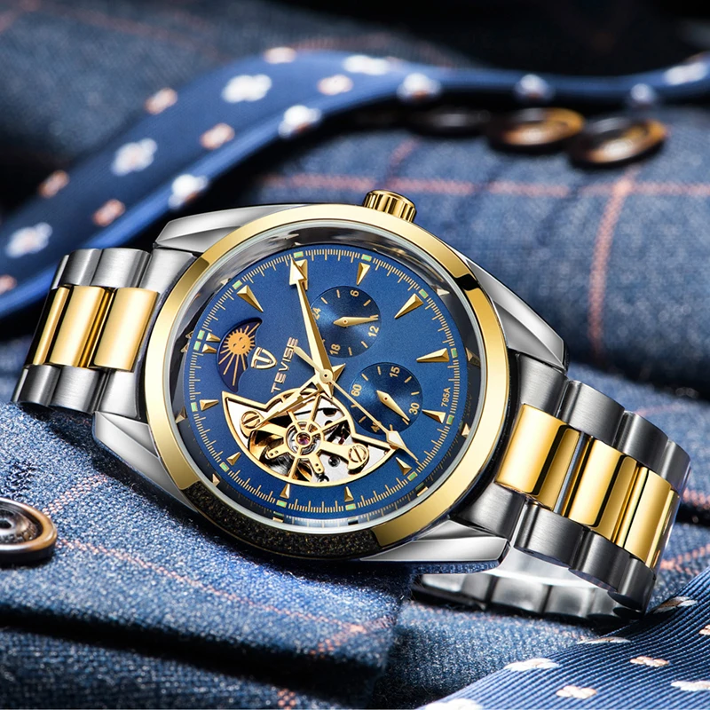 TEVISE автоматические часы Tourbillon механические часы мужские часы деловые наручные часы Мужские часы со скелетом montre homme