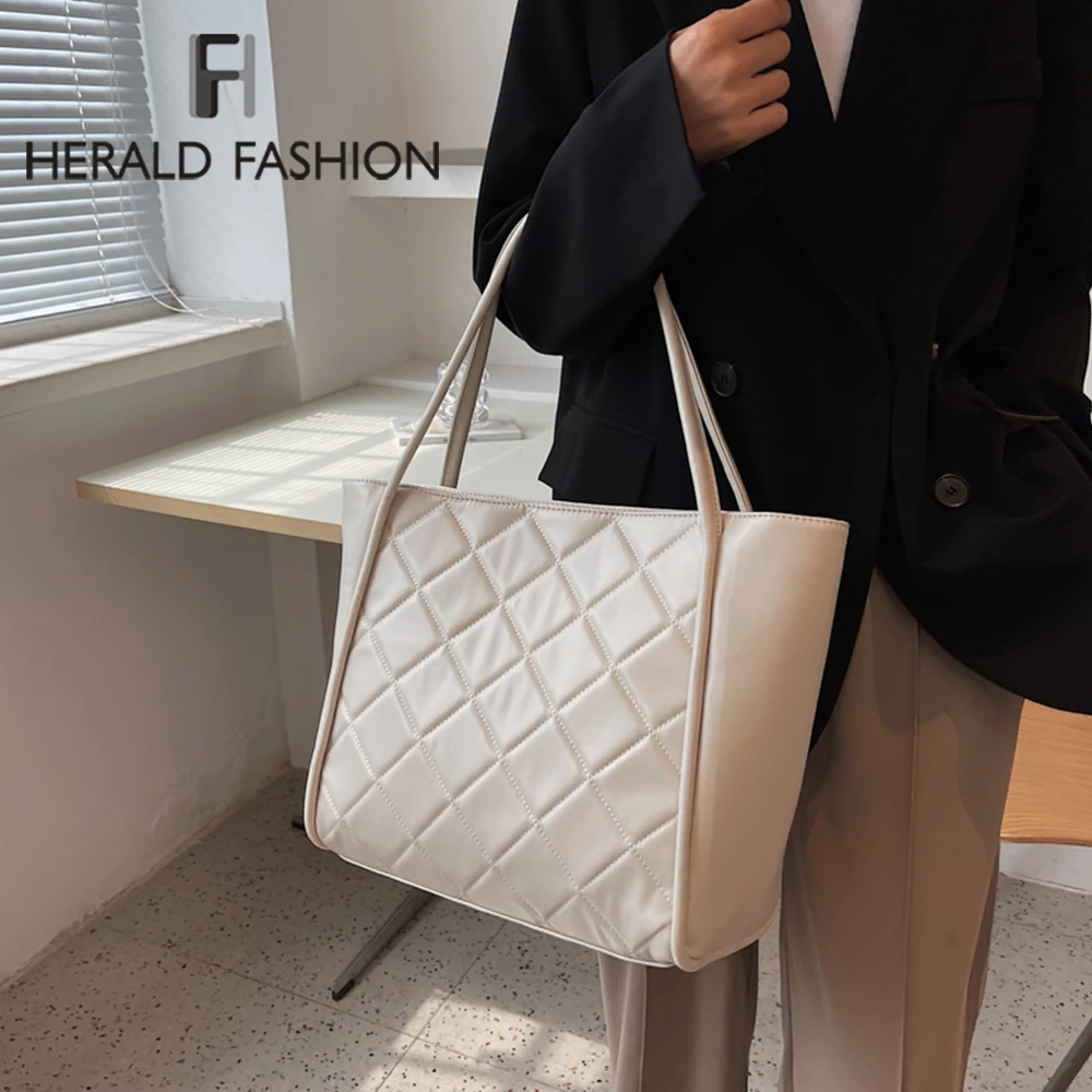 

Повседневная клетчатая вместительная сумка-тоут, Женские однотонные сумки на плечо, стеганые дизайнерские сумки, брендовая Роскошная зимн...