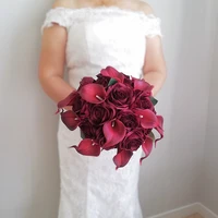 whitney real touch artificial rose christmas red 12inch bouquet burgundy demoiselle d%e2%80%99honneur wedding bouquet for bridemaids