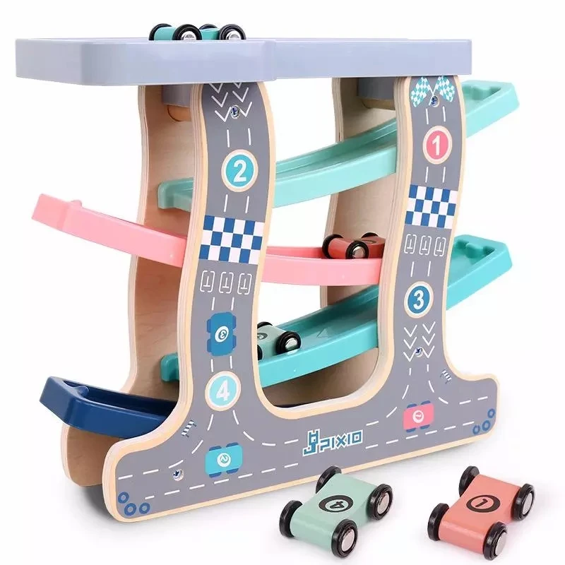Деревянный трек игрушечный автомобиль скутер соревнование многослойный слайд