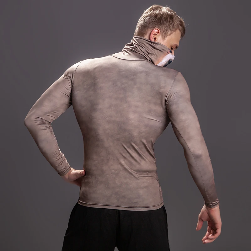 Мужские компрессионные рубашки с высоким воротником для бега в тренажерном зале