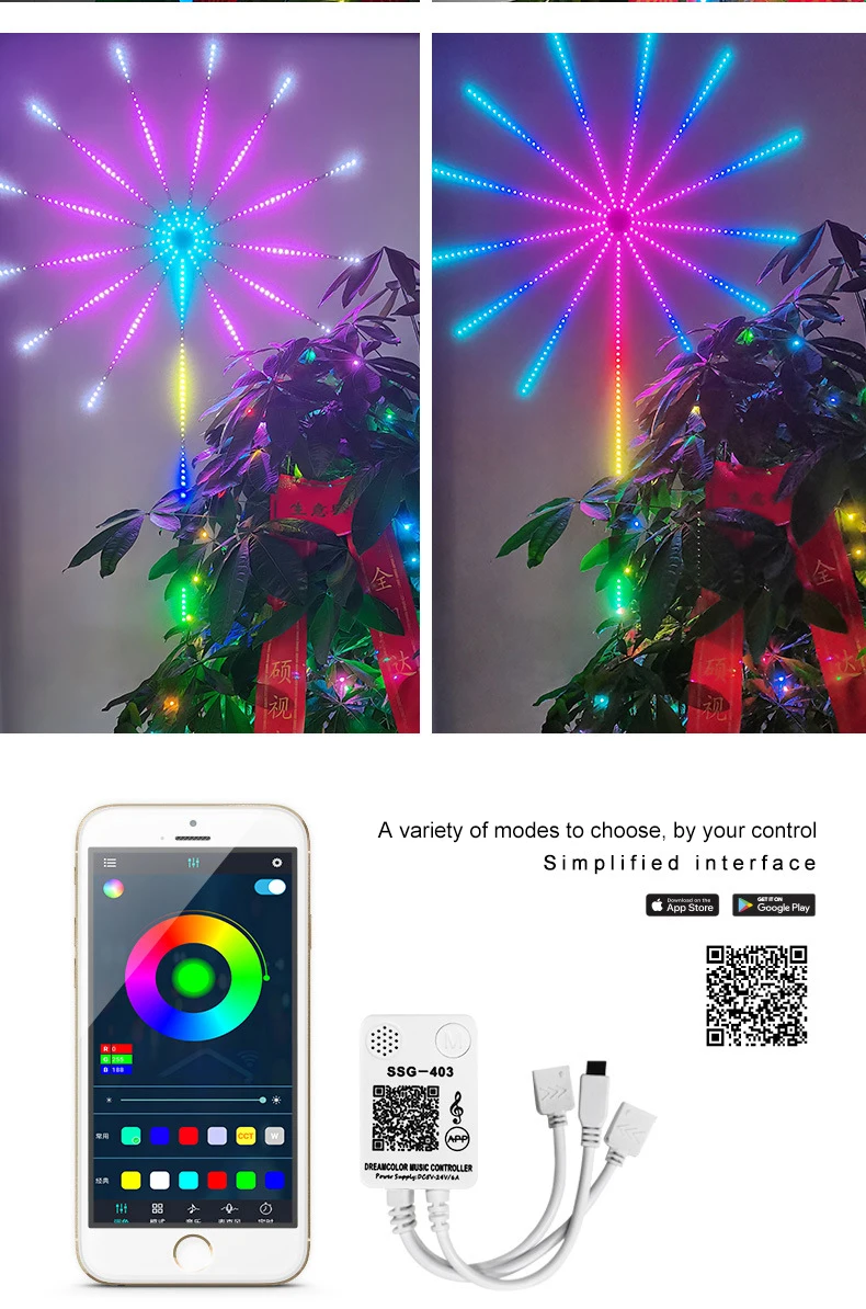 Christmas Fireworks LED RGB Bluetooth-compatible Vocal Music Control Meteor Lamp Room Marquee Home Wedding Decor Light Tape | Электроника