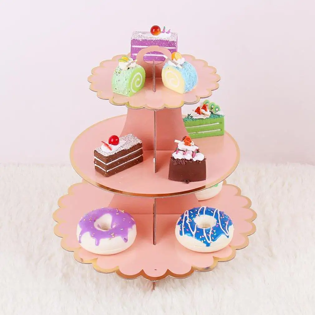 

3-Layer Cupcake Stand Round Cardboard Cupcake Holder Foldable Baby Showers Birthday Wedding Party Decor Dessert Table Supplies