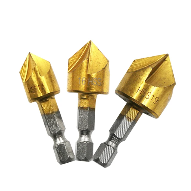 

3pcs HSS Chamfer Countersink Chamfer Drill Bit 1/4" Hex Shank 90 Degree Wood Chamfering Cutter 6mm-19mm Countersink Drill