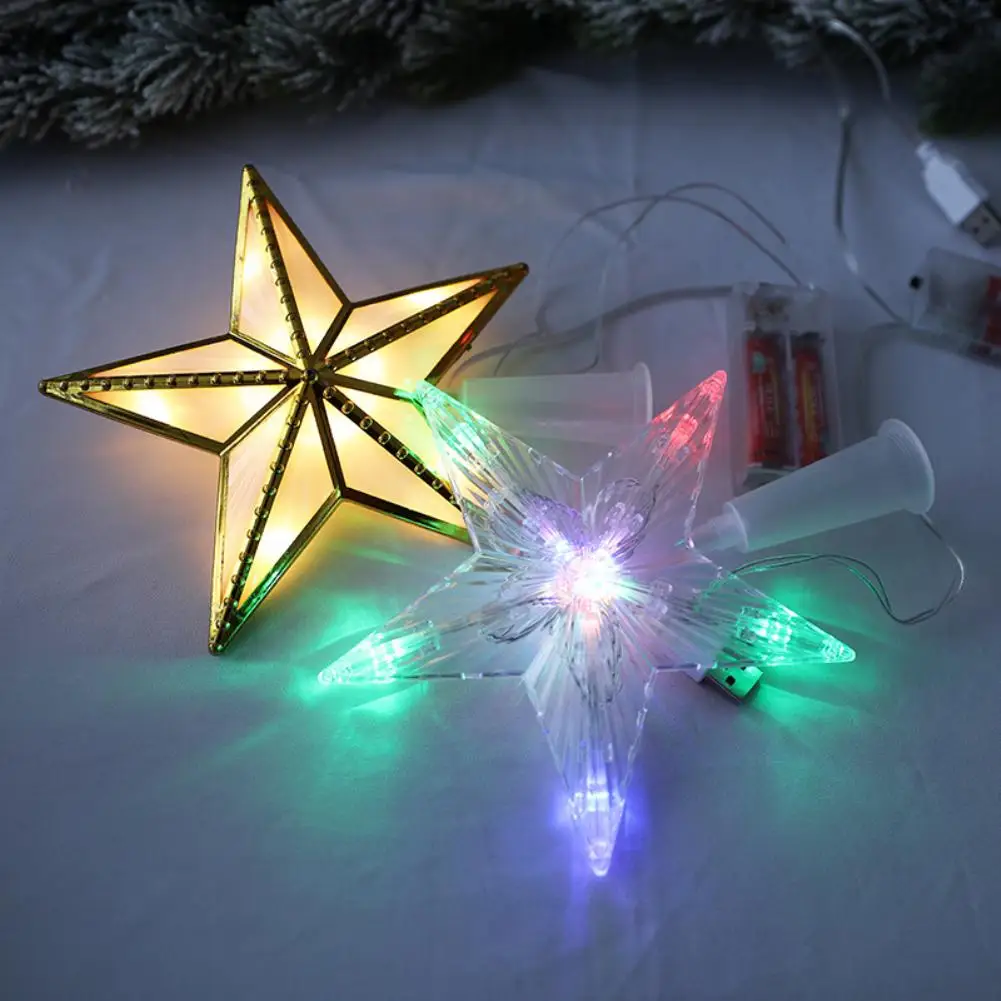 

Christmas Tree Top Star Lights Luminous Pentagram Christmas Tree Top Decoration Christmas Window Layout Tree Top Star Decoration