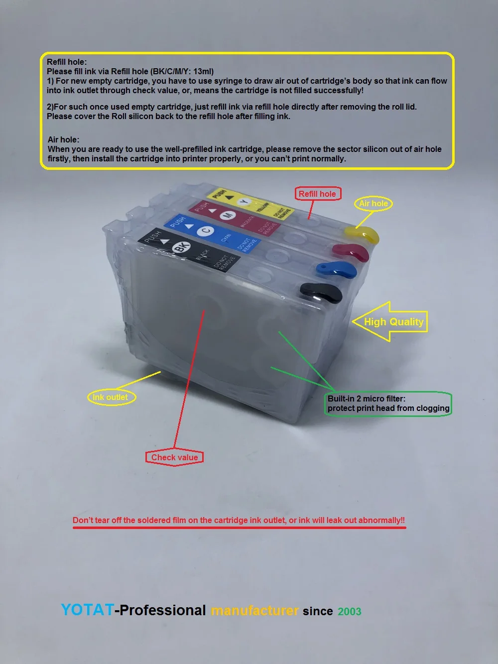 YOTAT 603XL перезаправляемый картридж T603 T03A1 T03A4 для Epson XP 2100 2105 3100 3105 4100 4105 WF 2810