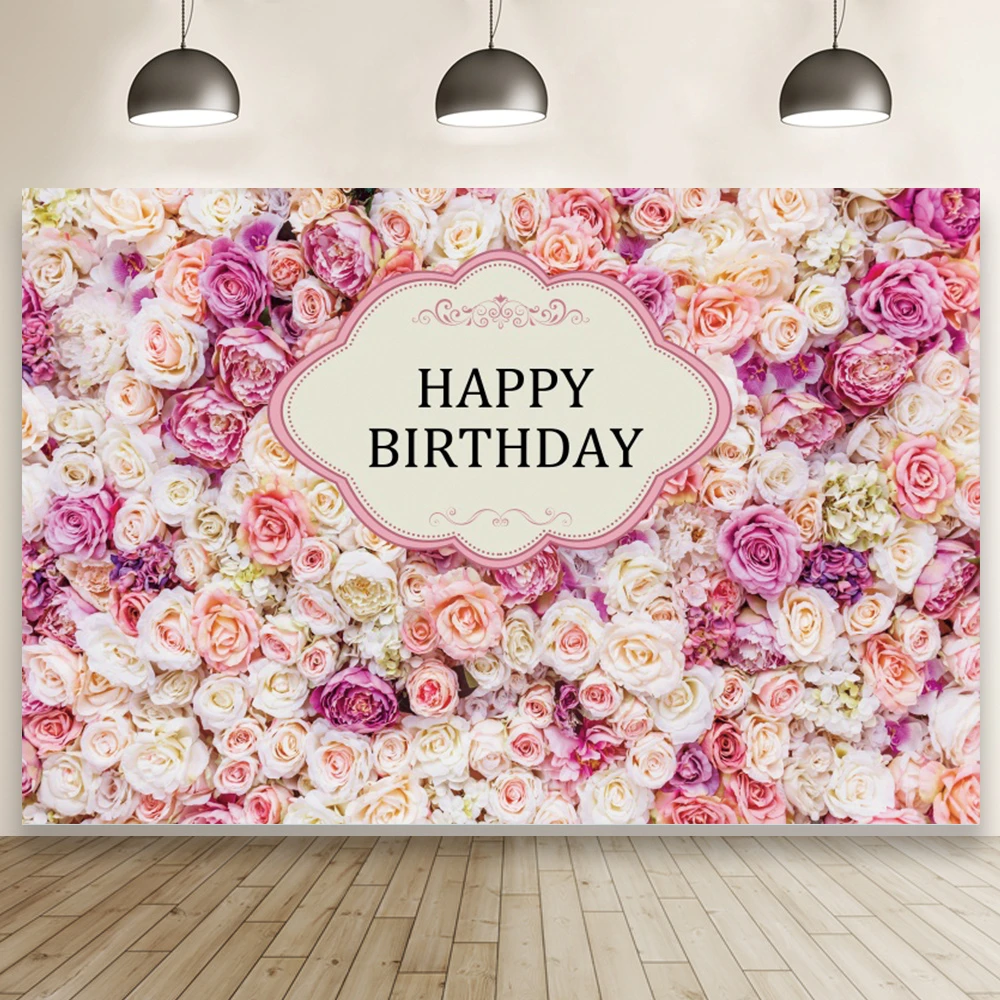 

Romantic Rose Wall Happy Birthday Board Background Studio Baby Shower Family Girls Friend Photography Banner Booth Wallpaper