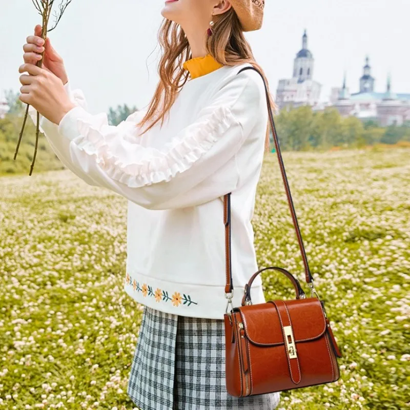 

Women Cow Split Leather Shoulder Bag Vintage Office Ladies Crossbody Messenger Bags Packing Handbag Hasp Sling Satchels Bolsos