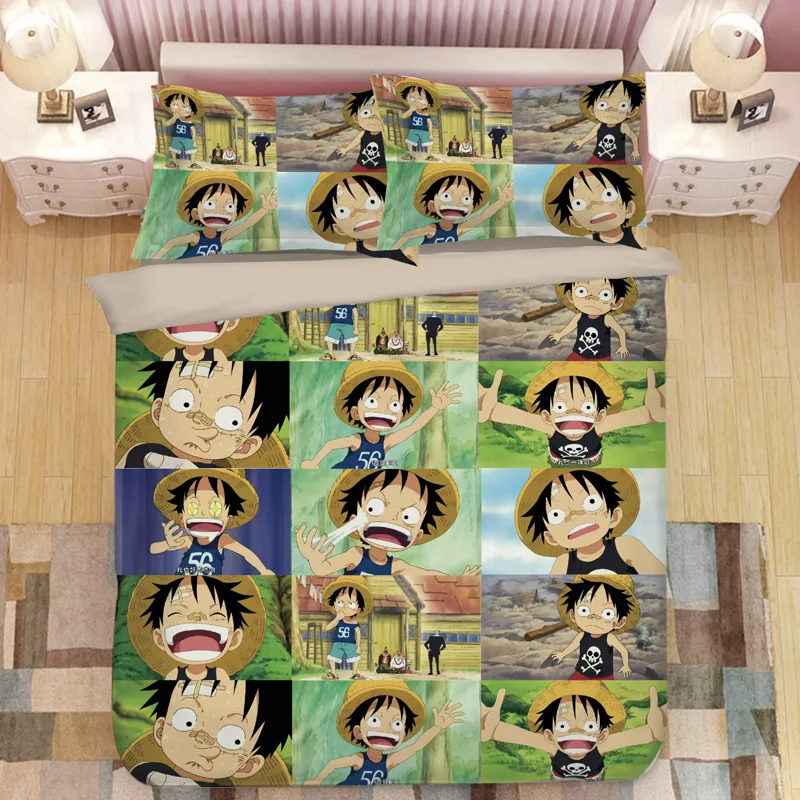 

3D мультяшный Печатный цельный обезьянка D. Luffy постельное белье с аниме набор пододеяльник с наволочкой персонажи для детей подарок один раз...