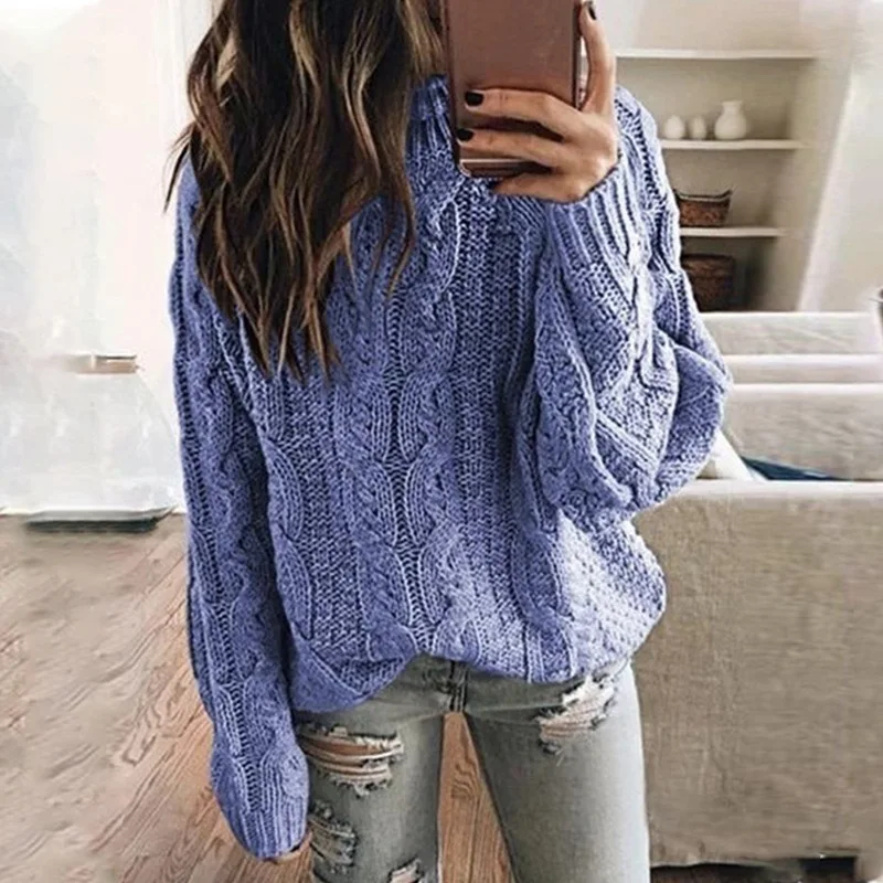 Женский вязаный свитер с высоким воротником однотонный Свободный пуловер