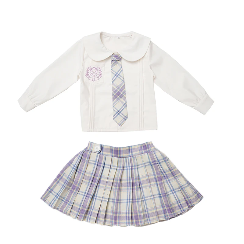

Autumn Cute Baby Girls Suits Preppy Style Doll Collar Long Sleeve Blouses + Plaid Pleated Skirts 2pcs Casual Kids Clothing