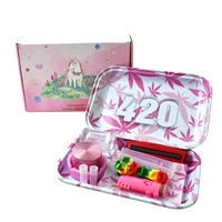 pink herb grinder weed rolling trays lid rolling machine pre rolled cone glass one hitter pipe smoking weed accessories kit set