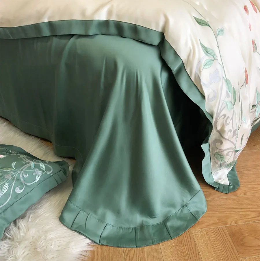 Preço Flor Pastoral Verde Jogo De Cama, Europeu Americano Rústico Floral Completa Rainha Rei Casa Têxtil Folha Fronha Colcha Capa