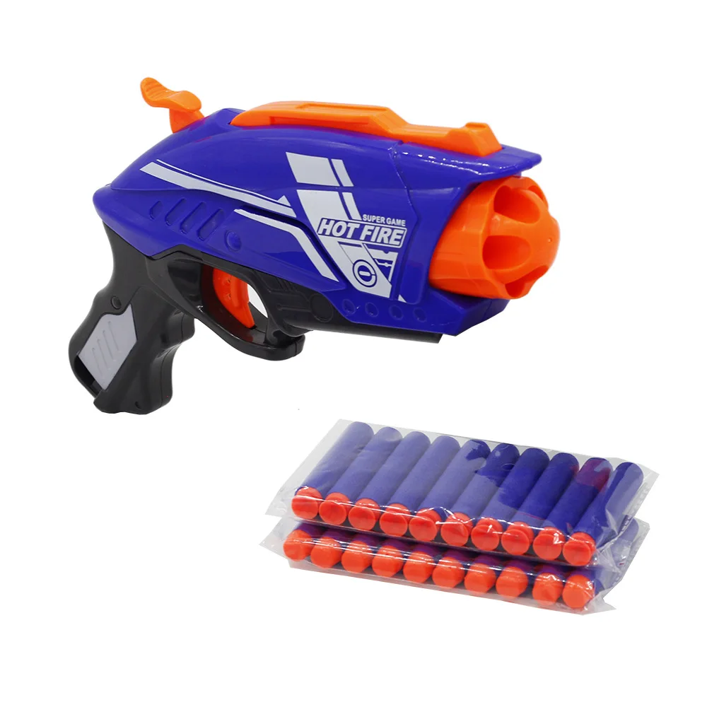 Детский игрушечный пистолет синий мягкий пузырьковый с 20 пулями из ЭВА забавные