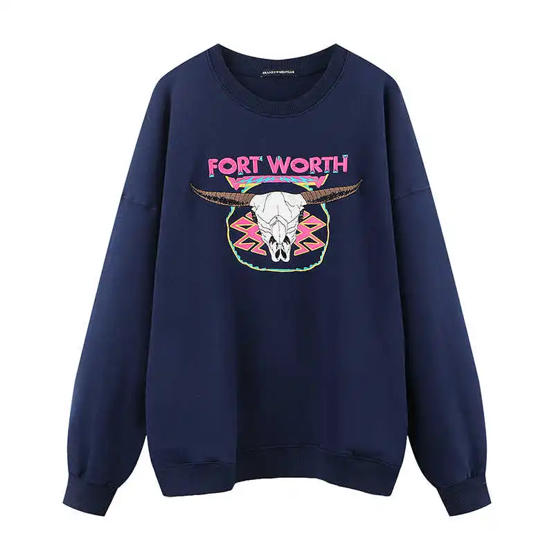 

Oversize Girls Embroidery Fleece Pullovers 2021 Spring-Autumn Fashion Ladies Vintage Loose Sweatshirts Streetwear Women Chic