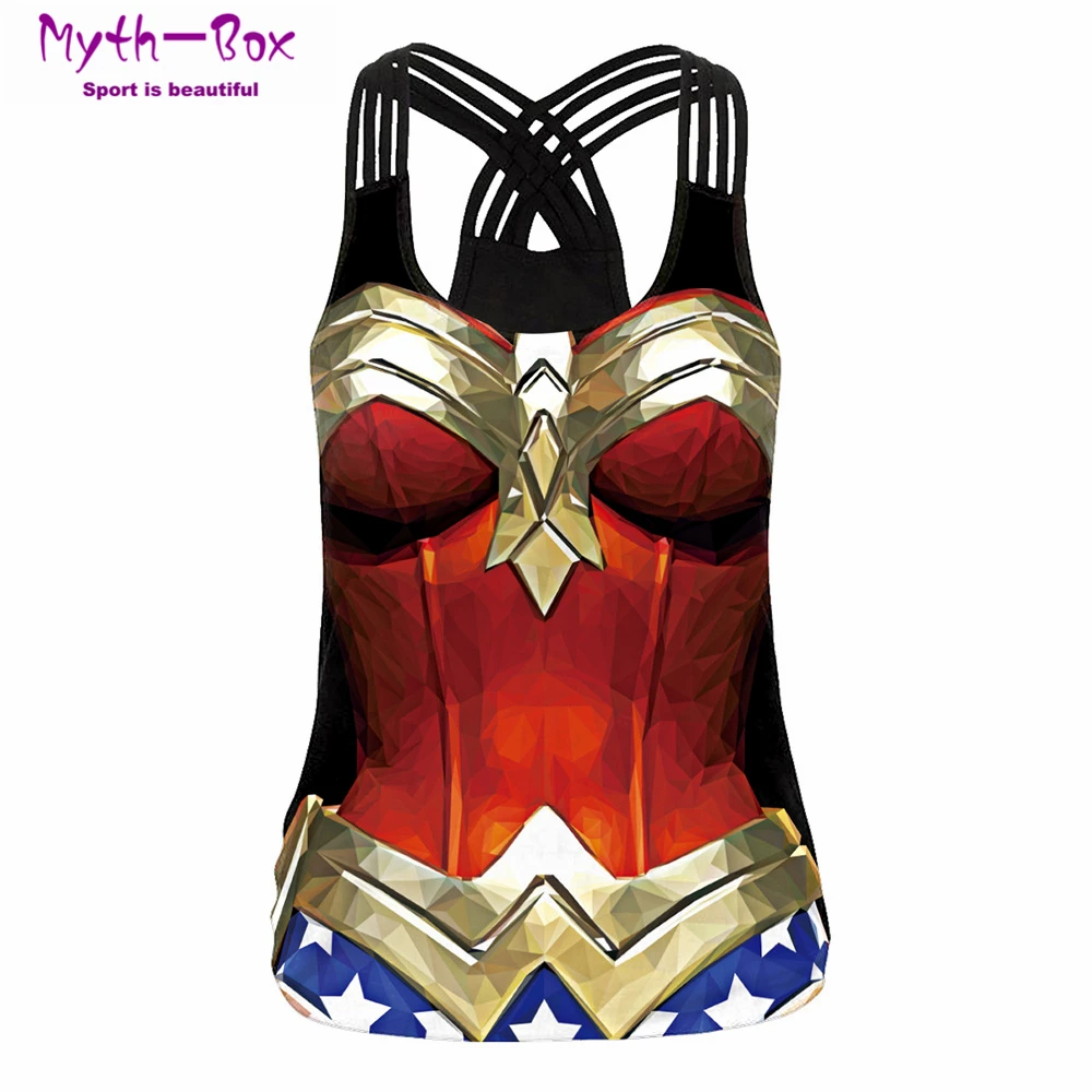 Women Sport Vest Superhero 3D Print Quick Dry Sleeveless Yoga Shirt Girls Gym Workout Tank Tops Cross Straps Running Vest Blouse