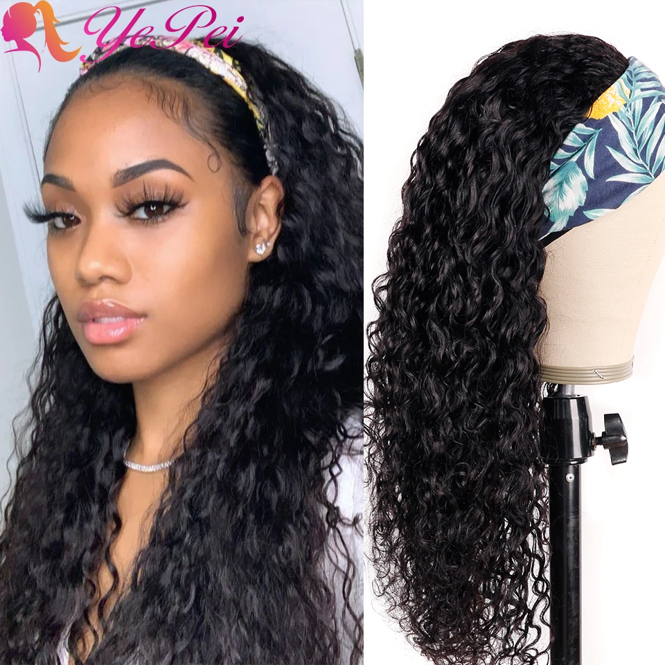 Headband Wig Human Hair Water Wave Full Wigs Remy Glueless Half Natural For Women Yepei | Шиньоны и парики