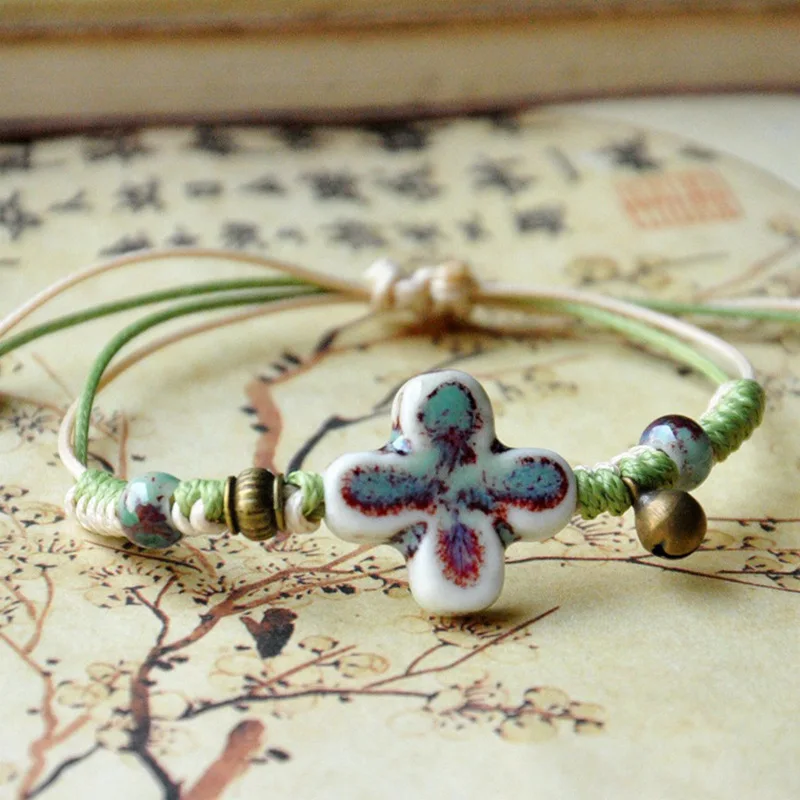 Модный шарм керамический разноцветный цветок браслет в этническом стиле