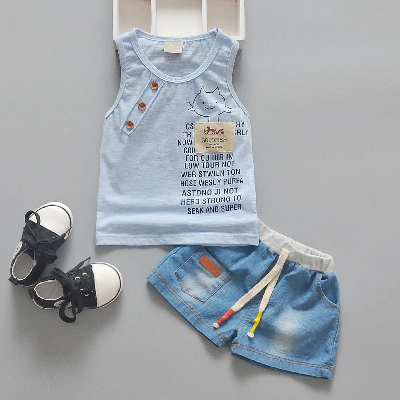 Детская одежда летний комплект одежды для маленьких мальчиков майка + джинсовые