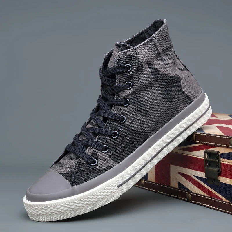 

New Men Light Breathable Canvas Casual All Black Camouflage High top Solid Color Sneakers Shoes flats BE-99