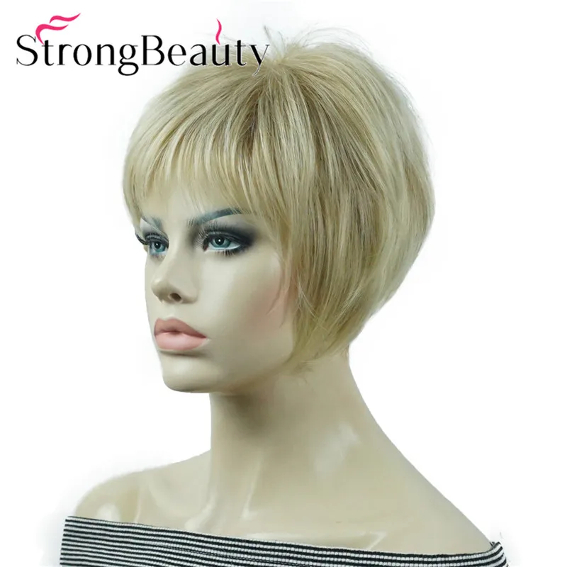 StrongBeauty короткие прямые парики мягкие волосы слоистые локоны Омбре блонд/Красный синтетический парик