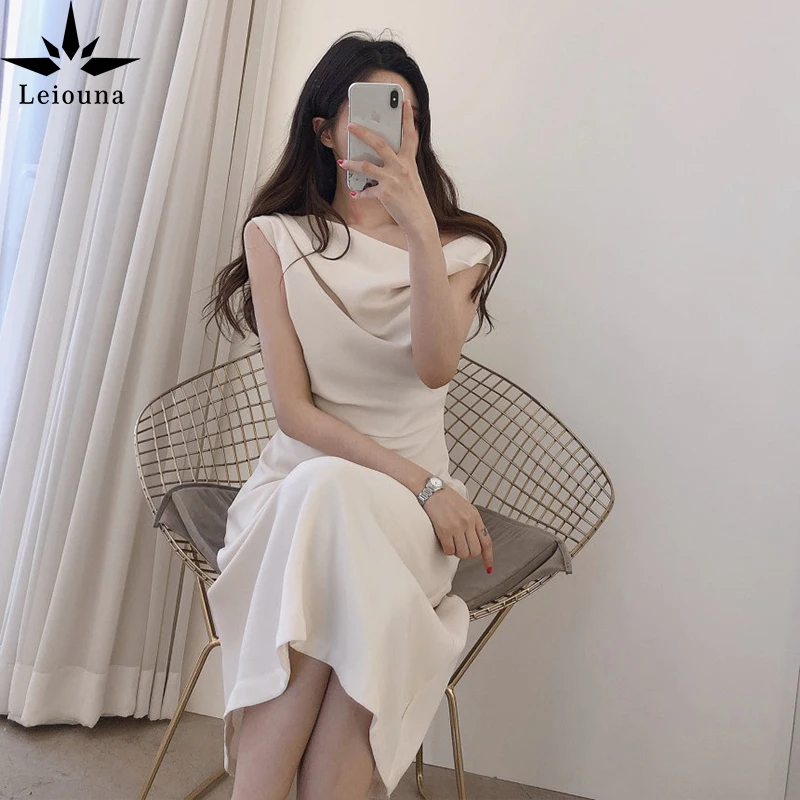 

Женское Клубное платье Leiouna, элегантное однотонное весеннее Белое Облегающее Платье без рукавов с вырезом-лодочкой