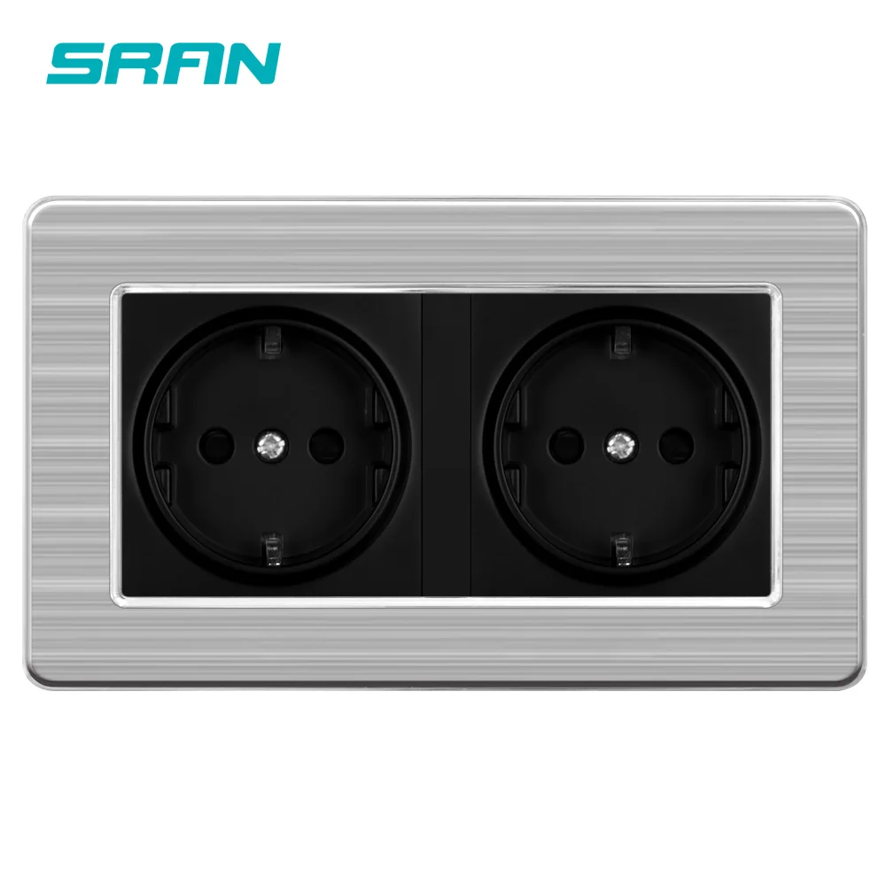 SRAN ЕС Стандартный стены Мощность гнездо ED Нержавеющая сталь Панель Двойная