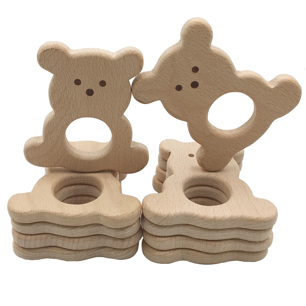 Handmade Baby Teethers Mom Feeding Natural Beech Wooden Teether Baby Chew Toy 24BE