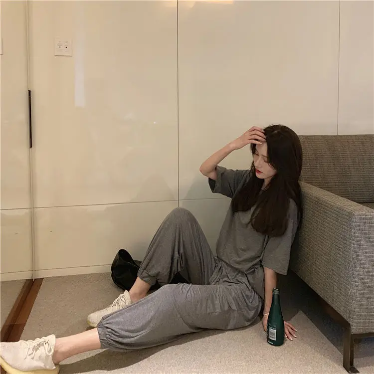 

Pajama Sets Spring New Thin Plus Size 2XL Loose Solid Simple Long Sleeve Womens Elegant Leisure Homewear Korean Style Outwear