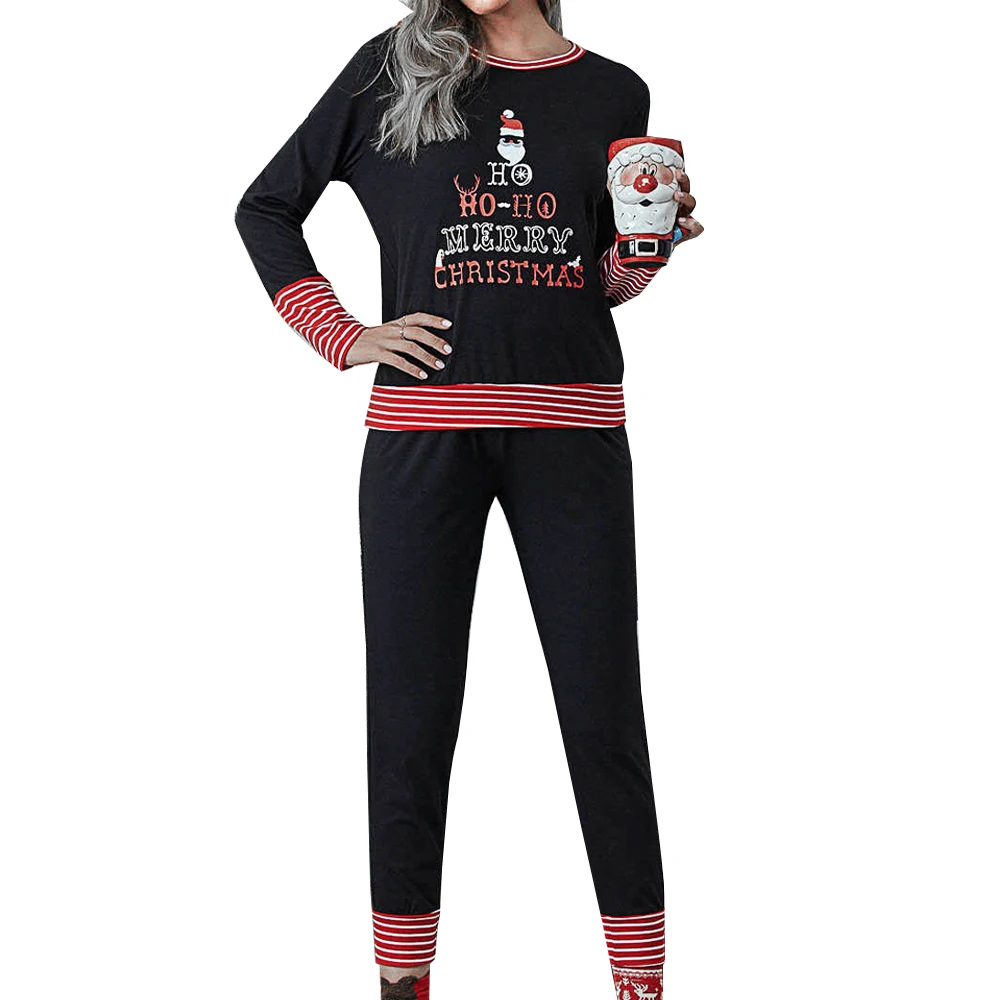 

Women Pajamas Letter Winter Pajamas set Printed Patchwork Long Sleeve Top Long Pants Women Clothing Casual Sleepwear
