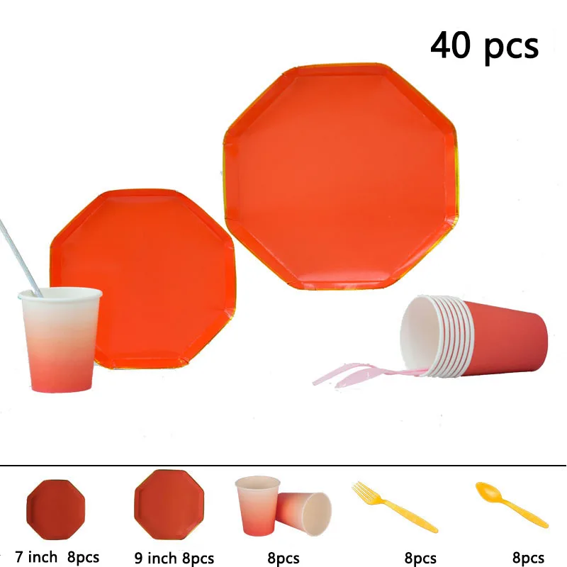 

Party Decoration Disposable Tableware 8pcs/1 Pack Bronzing Octagon Paper Plate Paper Cup Birthday Party Wedding Decoration