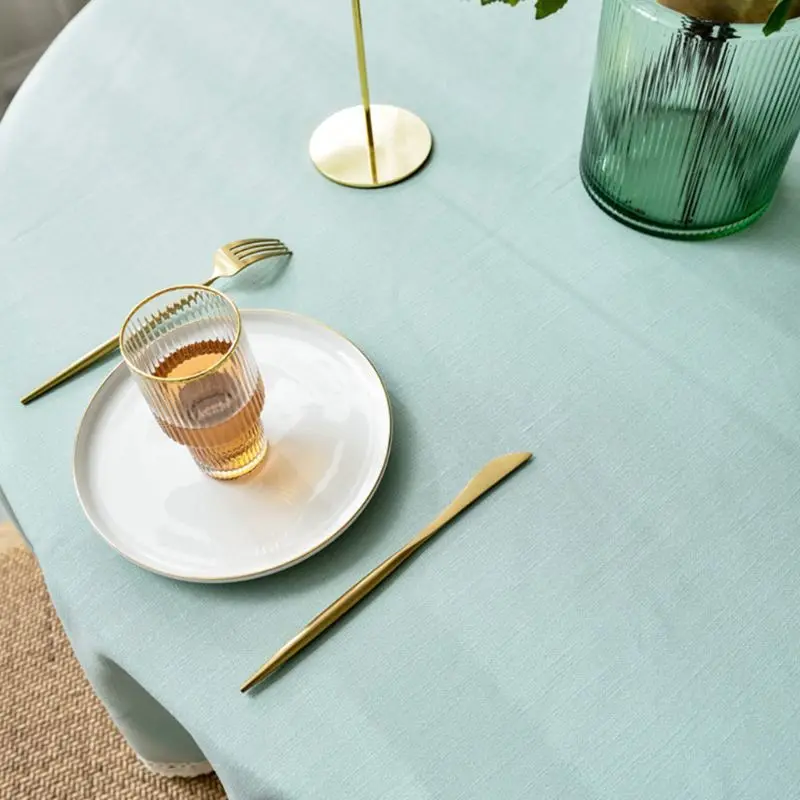 

Tassel Round Tablecloth Plain Solid Color Dust-Proof Water Resistant Table Cover