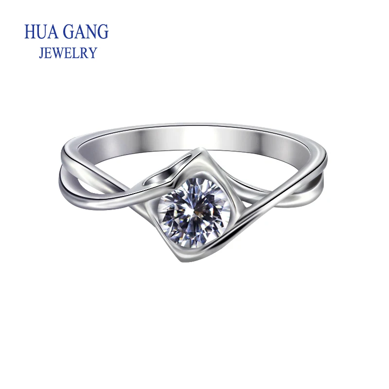 

925 Sterling Silver Ring Fine Jewelry Anniversary Wedding Rings for Girlfriend Main Stone Round 0.5ct D Color Moissanite