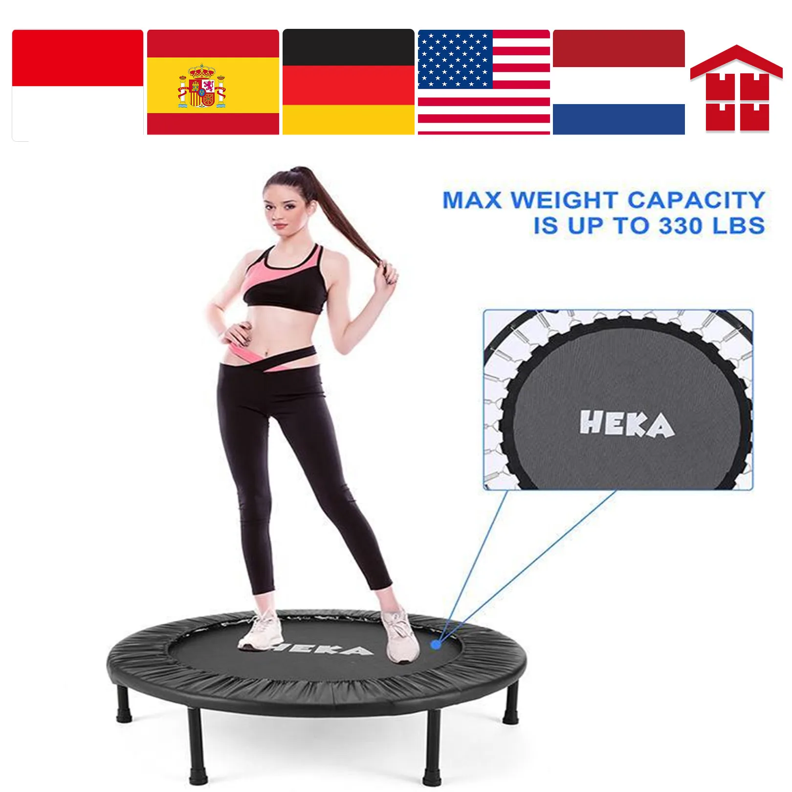 Foldable Mini Fitness Trampoline Adult Quiet Exercise Bounce for Indoor Outdoor 96cm/37.8inch Color Black/Red/Blue