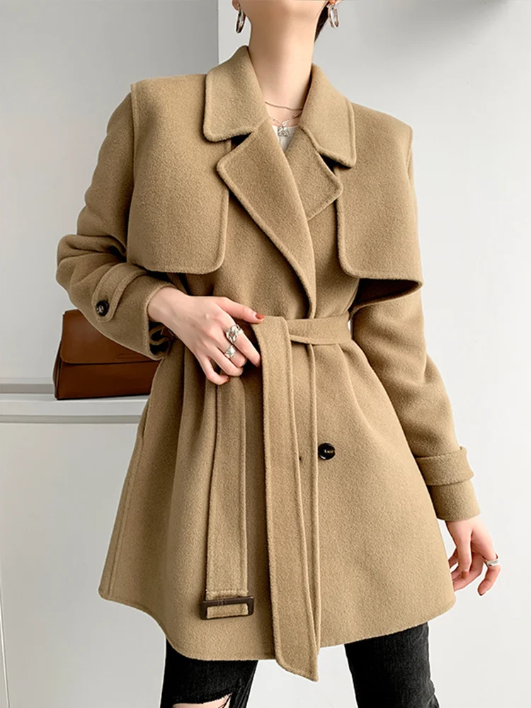 

Короткое двухстороннее кашемировое пальто, женское маленькое шерстяное пальто для пожилых людей, шерстяное зимнее платье в иностранном ст...
